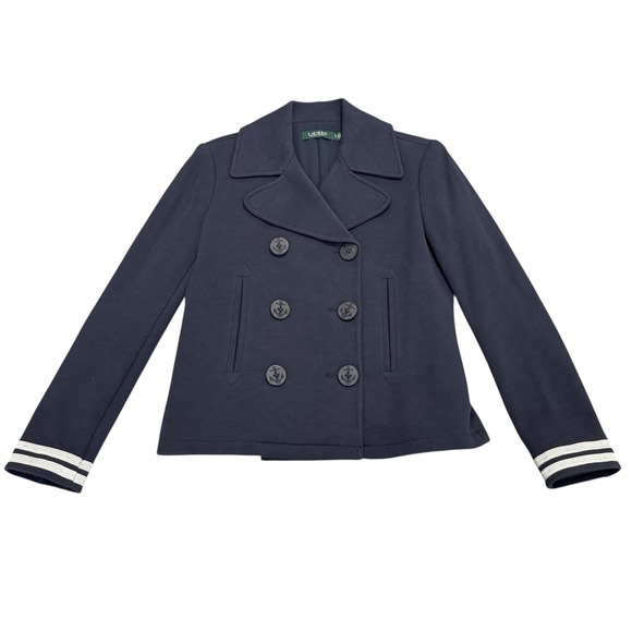 Lauren Ralph Lauren Jackets & Blazers - Lauren Ralph Lauren Navy Knit Nautical Jacket Anchor Button Double Breasted Sz S